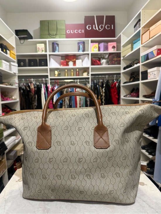 Dior Handbags - Vintage Christian Dior
Honeycomb Coated Canvas leather trim large Boston bag EUC